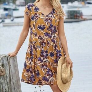 Garnet Hill Short Sleeve Drop Waist Floral Summer Day Dress Multicolor Size 6